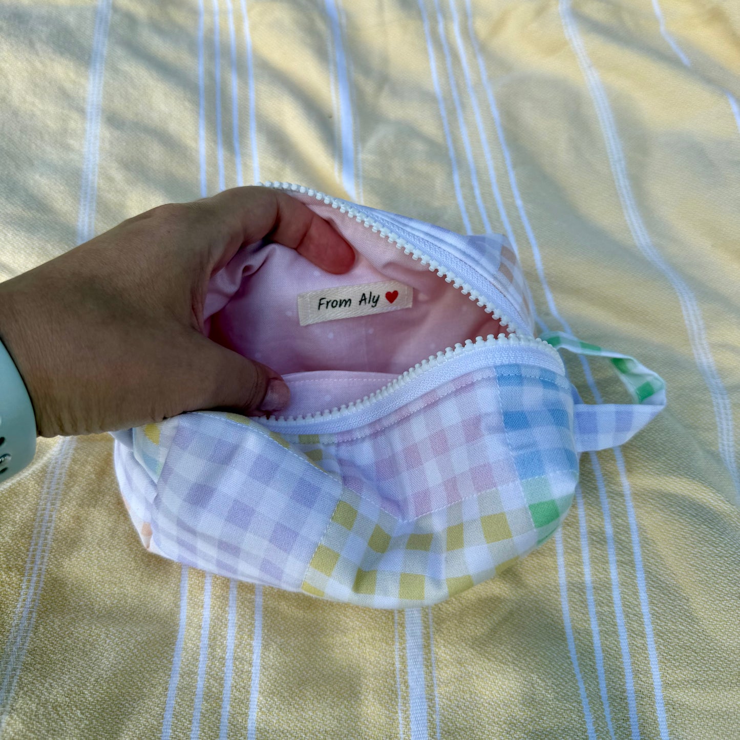 Gingham Colorblock 🩵💛 Mini Carry-All Pouch