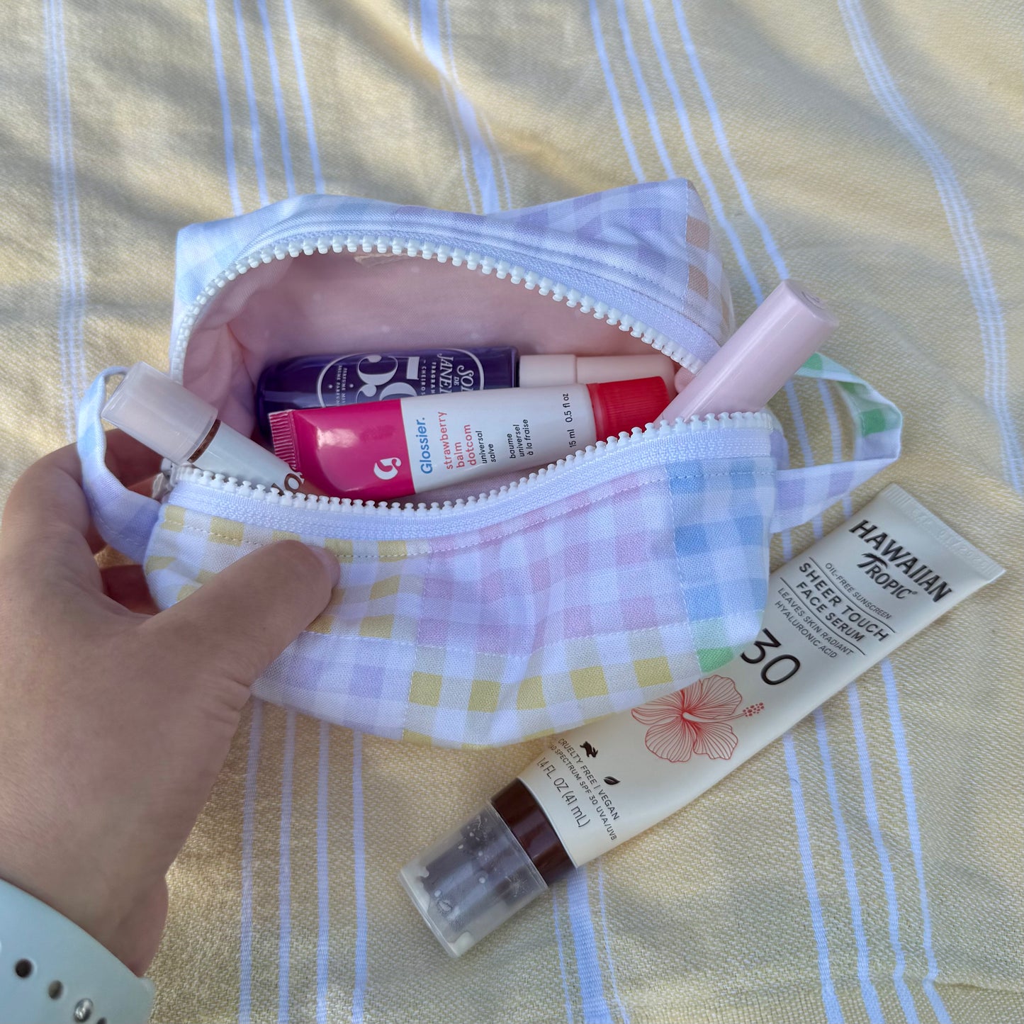 Gingham Colorblock 🩵💛 Mini Carry-All Pouch