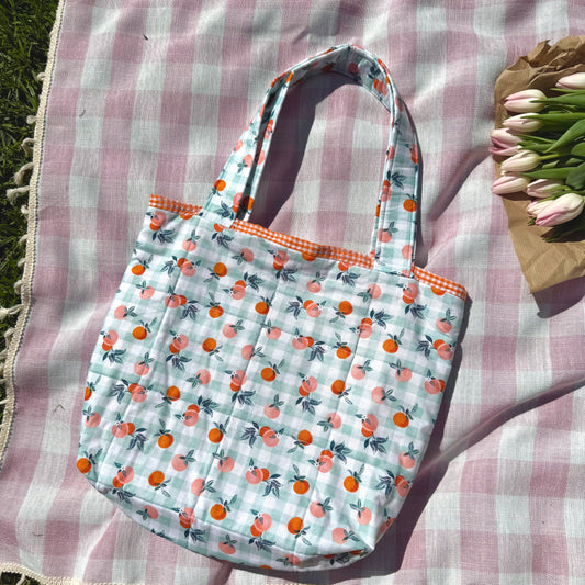Gingham & Peaches 💚 Tote Bag