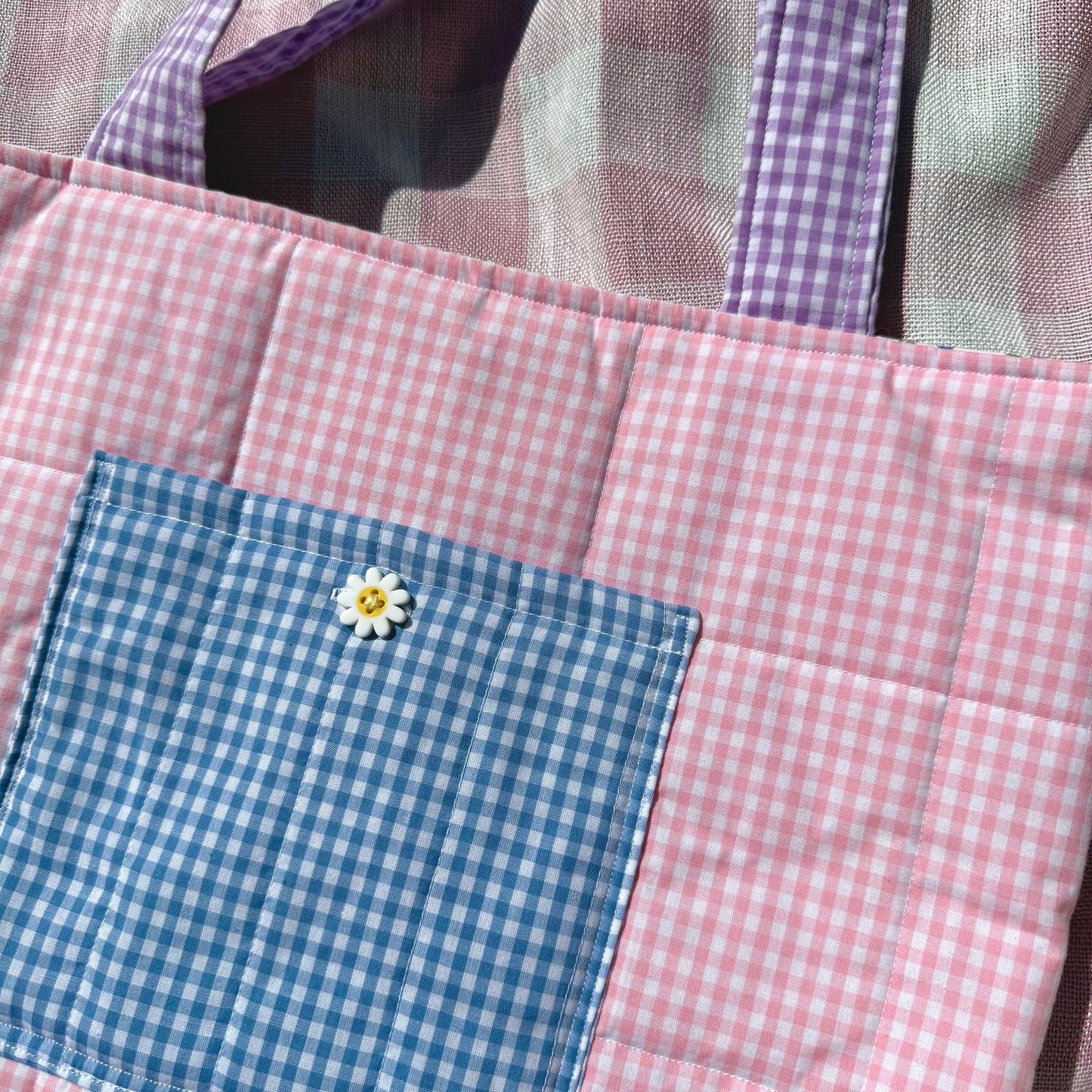 Pink Gingham Colorblock 🩷💙💜 Tote Bag