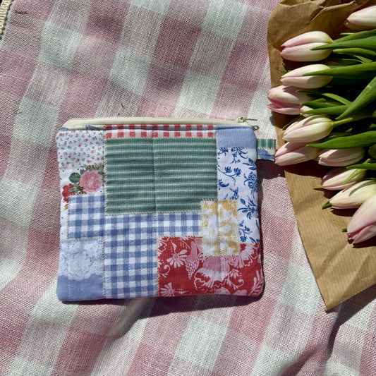 Vintage Blue 🟦 Faux Patchwork Flat Pouch