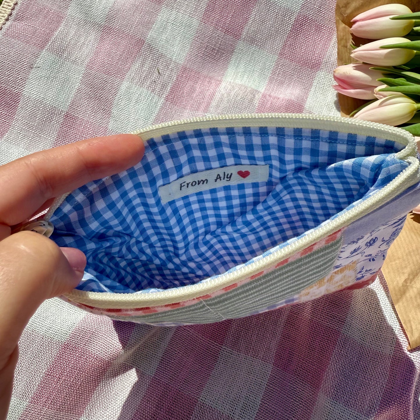 Vintage Blue 🟦 Faux Patchwork Flat Pouch