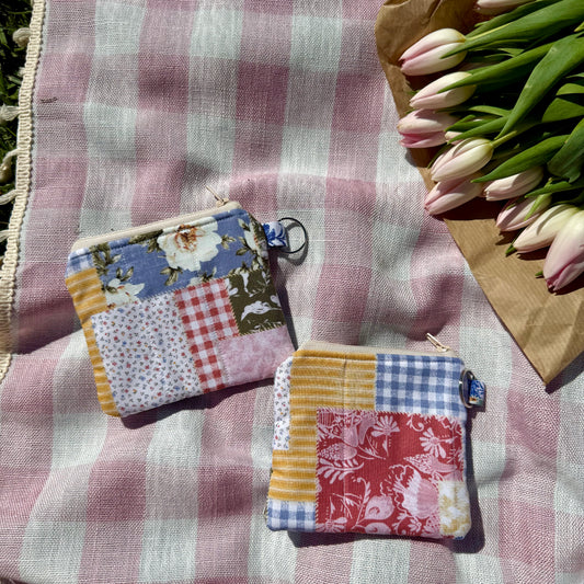 Vintage Blue 💙 Faux Patchwork Keychain Wallet