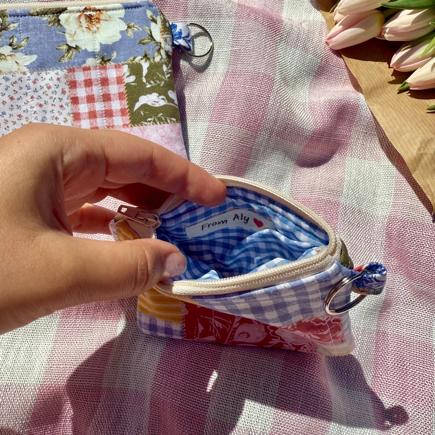 Vintage Blue 💙 Faux Patchwork Keychain Wallet