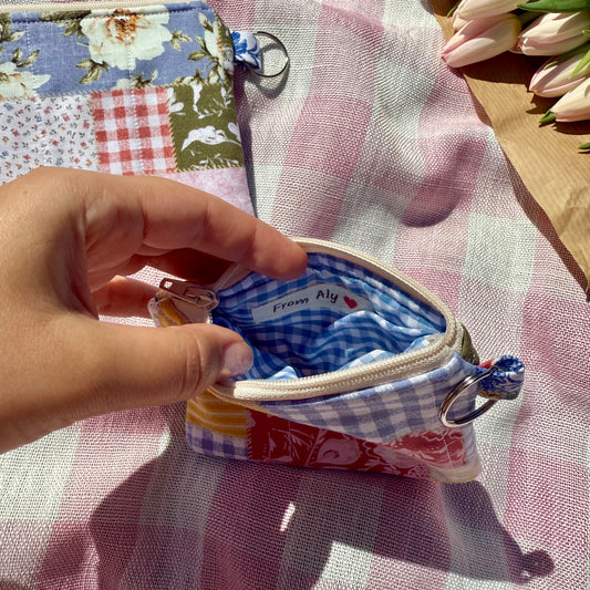 Vintage Blue 💙 Faux Patchwork Keychain Wallet