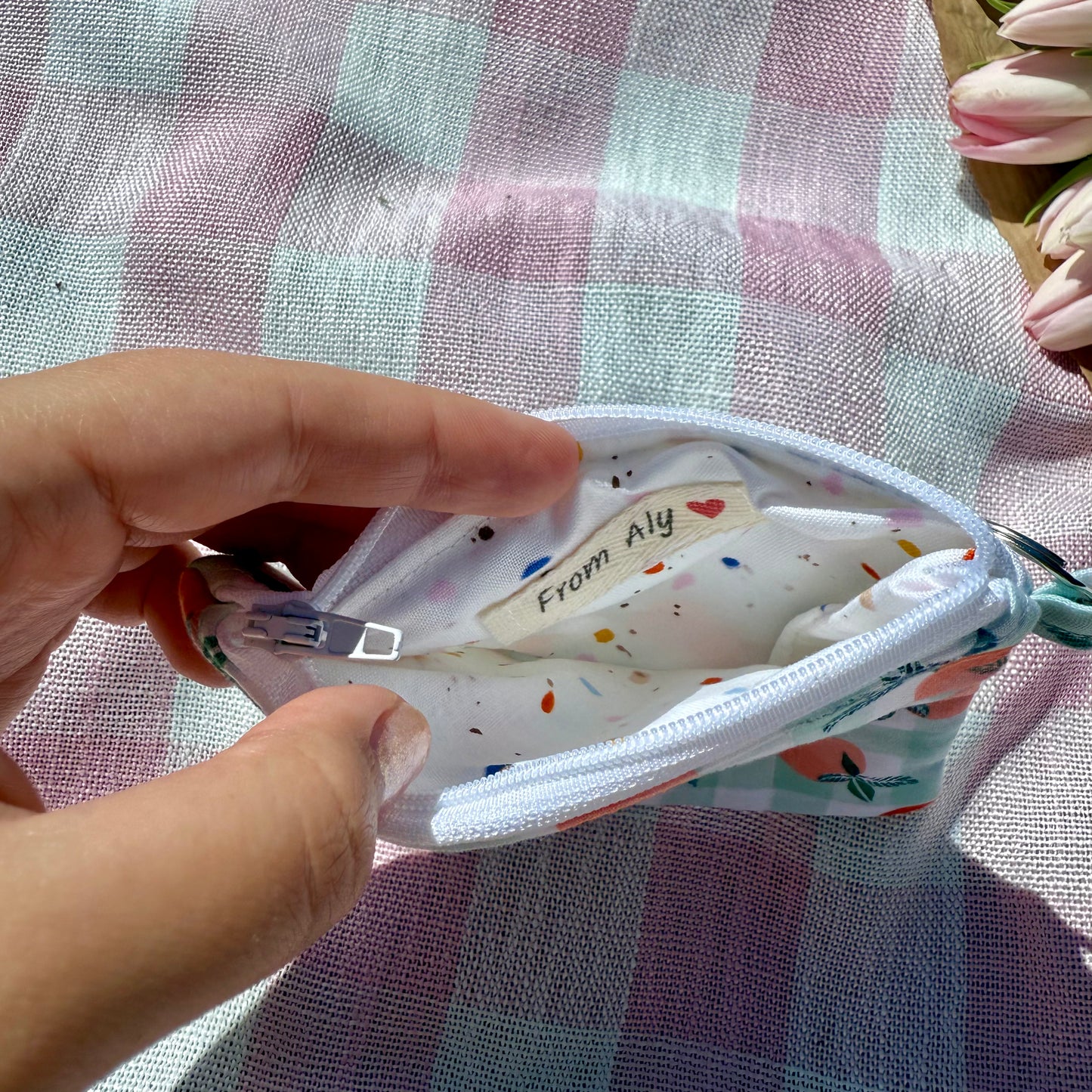 Gingham & Peaches 🟢 Keychain Wallet