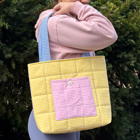 Signature Gingham Colorblock 💛🩷🩵 Tote Bag