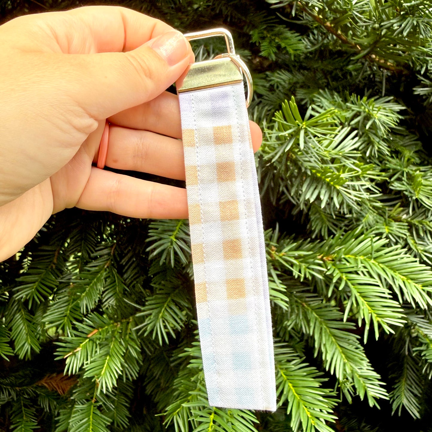 Gingham Colorblock 🩵🧡 Wristlet