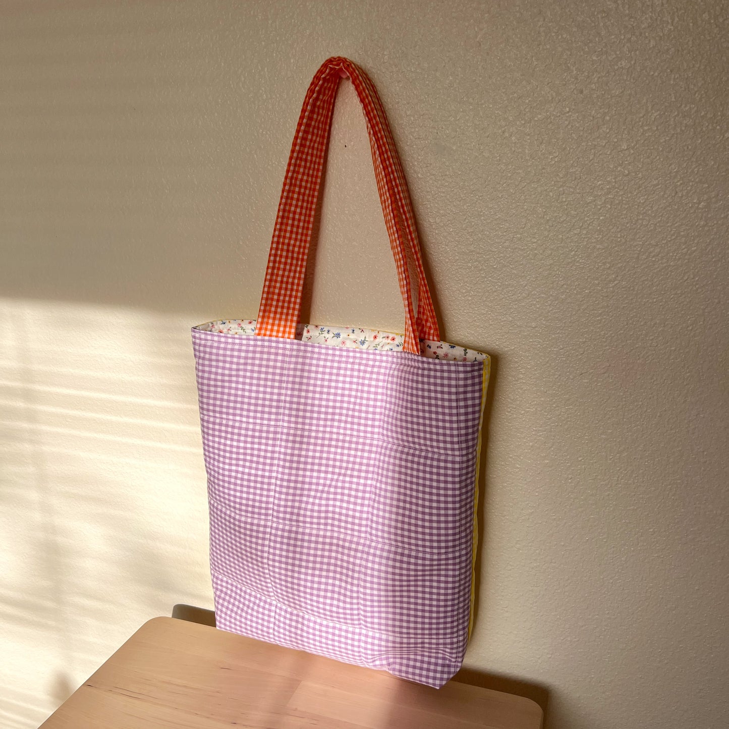 Gingham Colorblock 🟨🟪🟧 Tote Bag