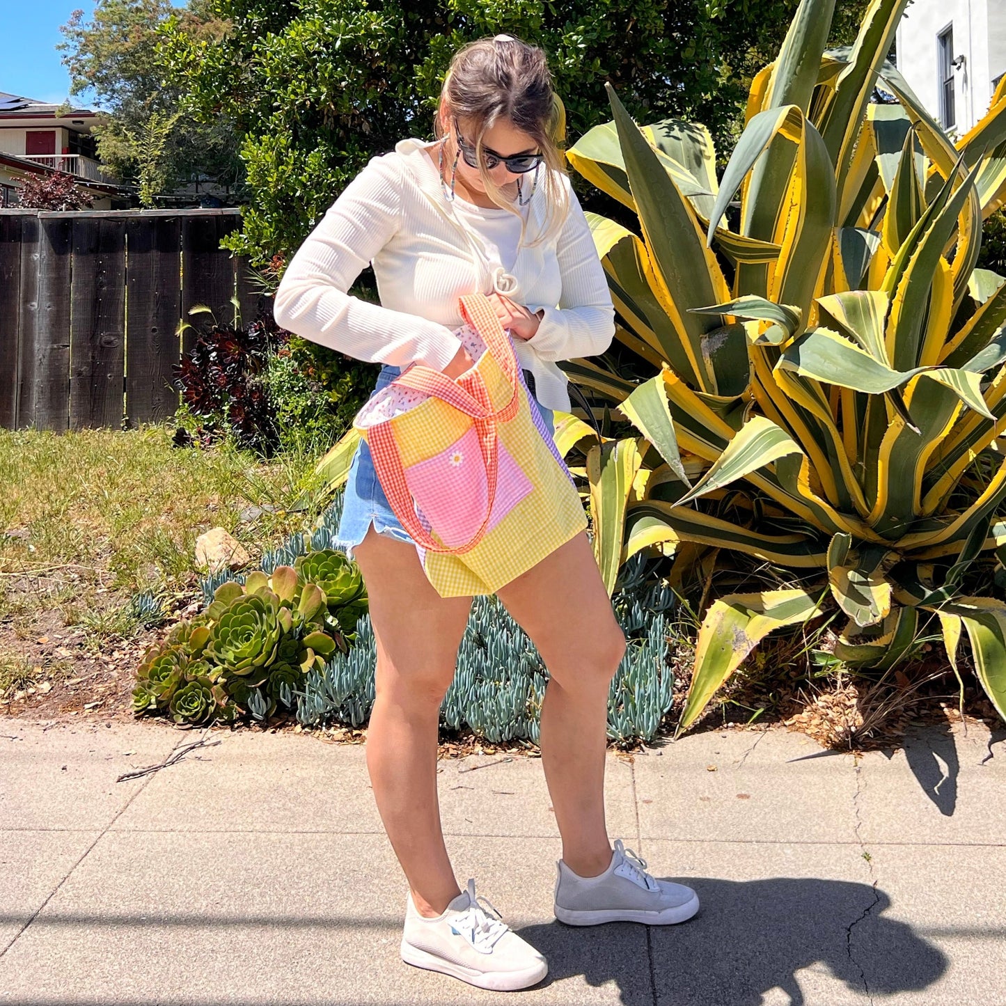 Gingham Colorblock 🟨🟪🟧 Tote Bag