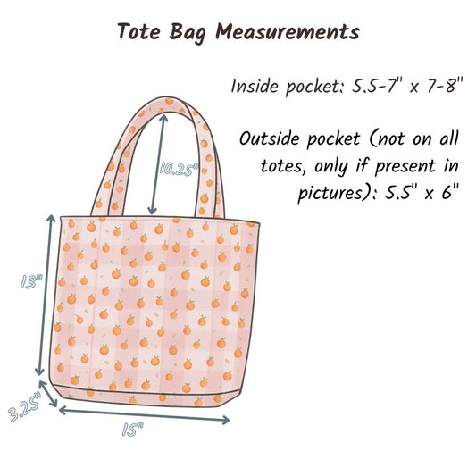 Measurement chart of a tote bag with dimensions labeled
